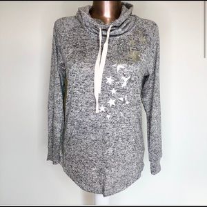 NWT Super Soft Grey Cowl Neck Silver Star Sweater